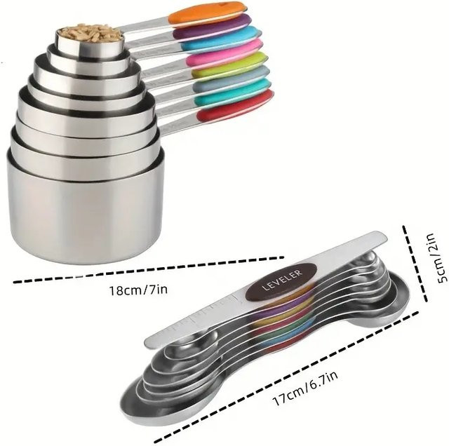 SONGKANGLING 16-teiliges Set magnetische Messlöffel und Messbecher aus Edelstahl in Silber - Bild 1