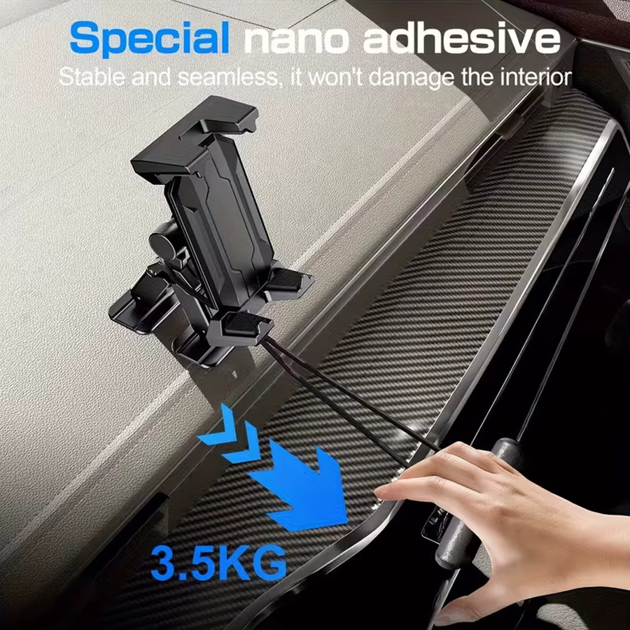 360-Grad drehbarer Tablet-Ständer und Handyhalterung in Schwarz für Auto, Schreibtisch und Wand mit selbstklebender Basis - Bild 3