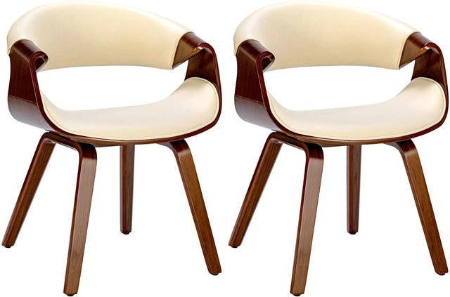 2er Set DELUKE Esszimmerstühle aus Kunstleder und Stoff in Creme mit Walnuss-Gestell, B/T/H: 62 x 52 x 76 cm - Bild 1