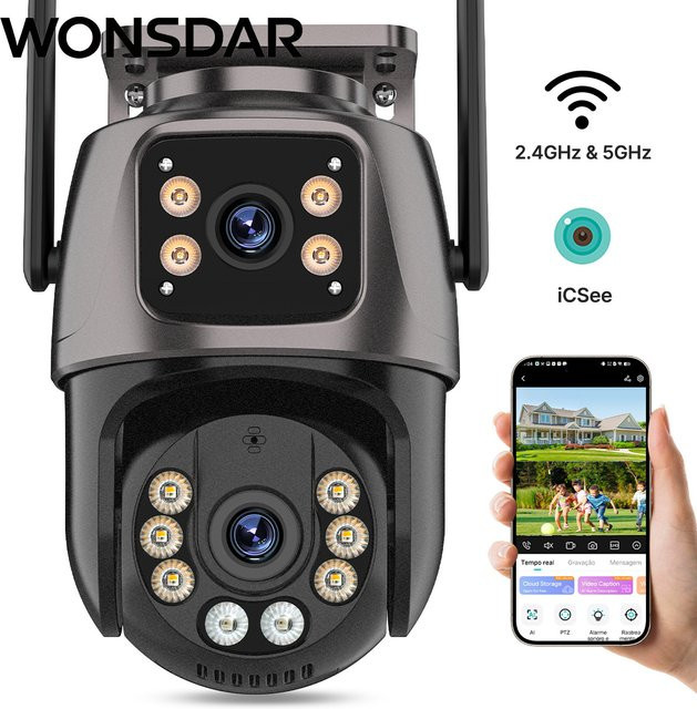 WONSADR Outdoor IP-Kamera mit WLAN 5GHz & 2,4GHz, PTZ-Sicherheitskamera mit KI-Menschenerkennung, Dual-Screen CCTV und Audio via ICSee App, Schwarz - Bild 1