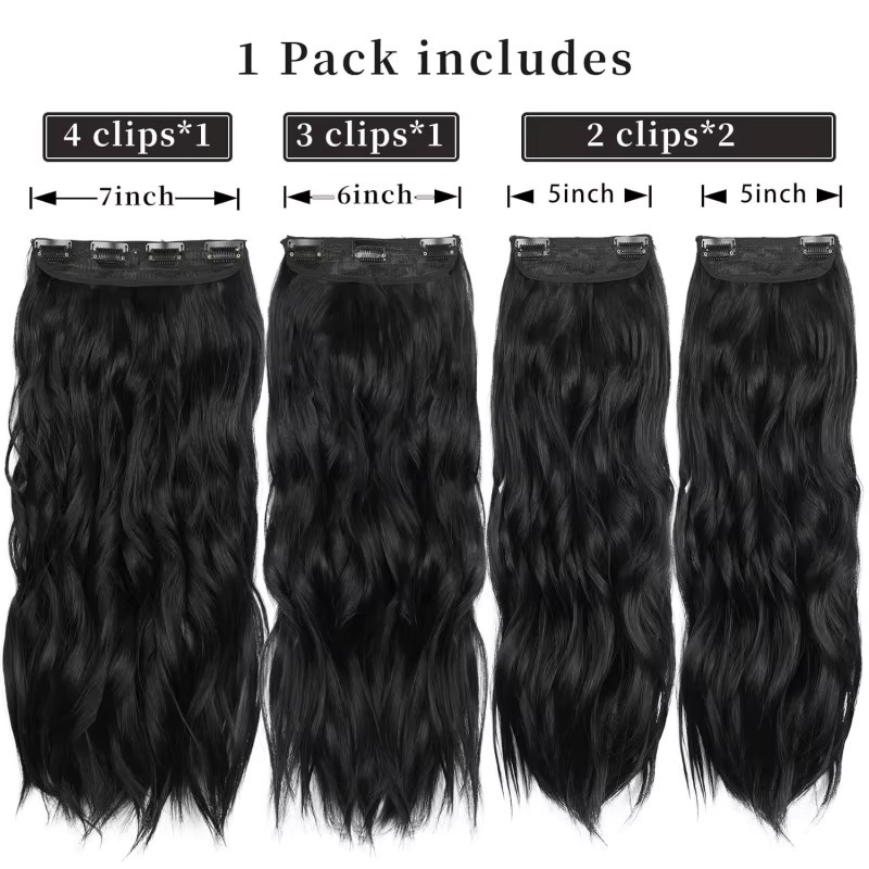 Suri Hair Clip-in-Haarverlängerungen, synthetisch, gewellt, schwarz, 20 Zoll, 4 Stück, Damen - Bild 2