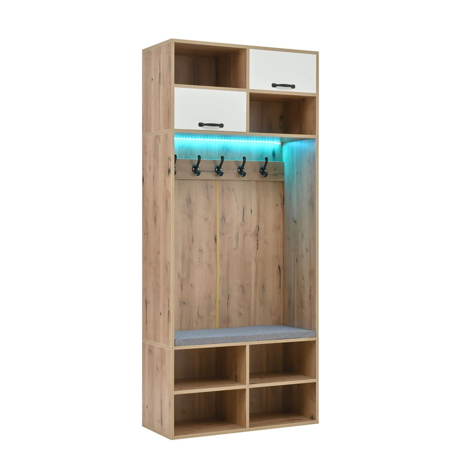 okwish Garderoben Set mit Sitzbank und Haken für den Flur in Natur, B/T/H: 80 x 35 x 185 cm - Bild 2