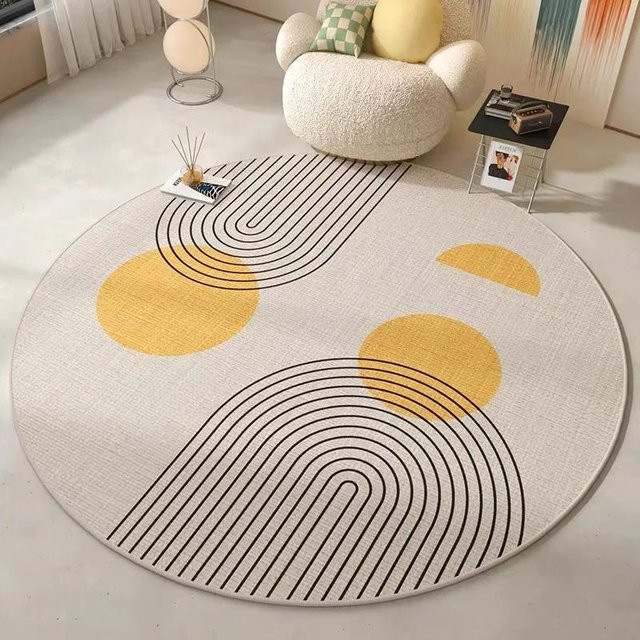 VIKAMA Runder Teppich in Creme mit Streifen-Design, Rutschfest und UV-beständig, Durchmesser: 80 cm - Bild 1