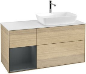 V&B Waschtischunterschrank Finion in Weiß mit Eichenregal, Breite: 120 cm, Tiefe: 50,1 cm, Höhe: 50,1 cm - Bild 1