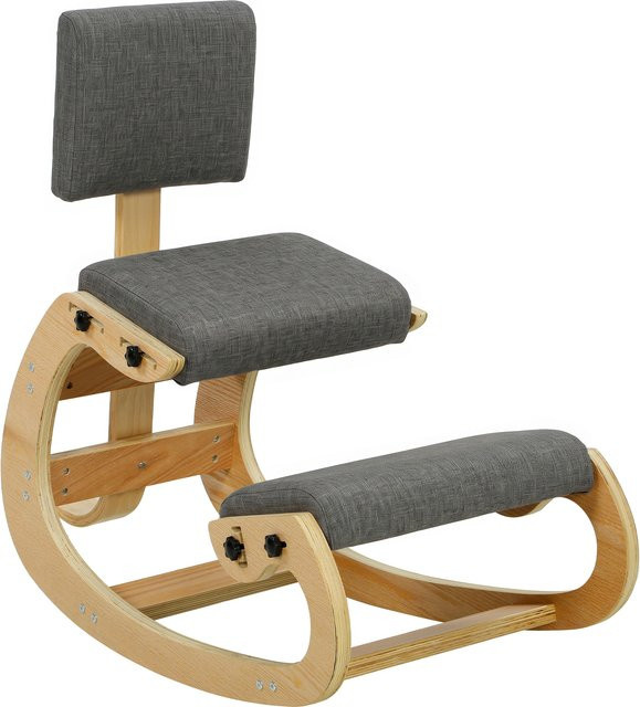 HOMCOM Ergonomischer Knienstuhl mit Wippfunktion und Rückenlehne aus Birken-Sperrholz in Grau mit Leinenoptik - Bild 1