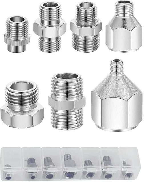Joystar Airbrush-Adapter-Set, 7-teiliges Anschluss-Kit für Luftkompressor und Airbrush-Schlauch, Silber - Bild 1