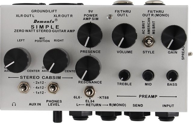 Demonfx Gitarren-DI-Box Effektpedal mit Vorverstärker-Simulator und Stereo-Kabinett-Simulator in Silber - Bild 1