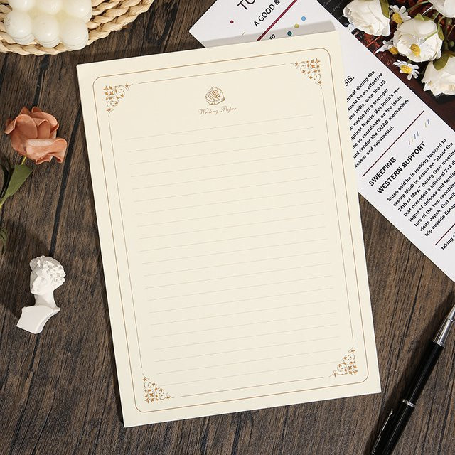 Golden Rose Schreibwaren-Set Vintage Liebesbriefpapier in Gold, Weiß und Beige, A4 Elegantes Notizpapier für Hochzeitseinladungen - Bild 1