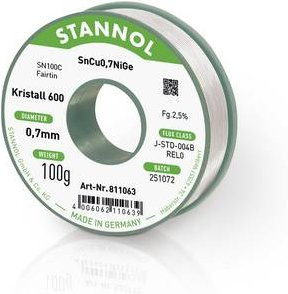 Stannol Lötdraht Kristall 600 bleifreies Lötzinn in Silber, 0,7 mm, 100 g Spule - Bild 1