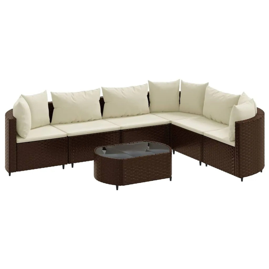 vidaXL 7-tlg Garten-Sofagarnitur in L-Form aus braunem PE-Rattan mit Kissen und Couchtisch - Bild 2