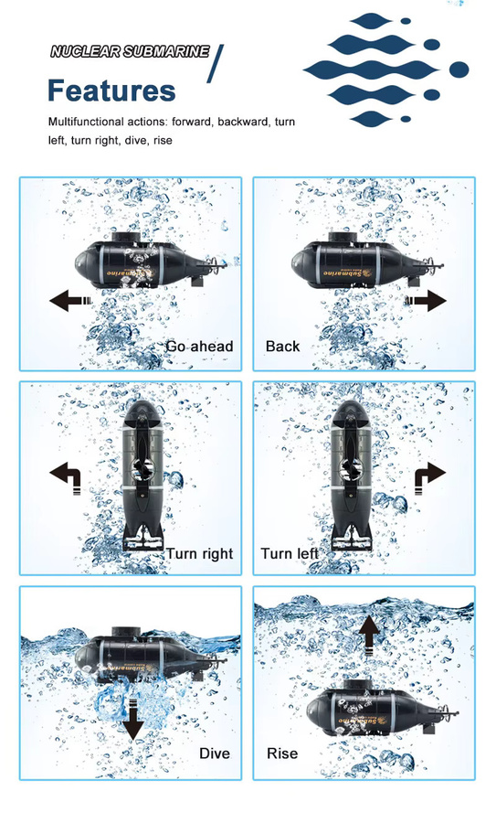 CONUSEA Mini RC U-Boot Schnellboot, mit Licht und Fernbedienung, Wasserdicht - Bild 6