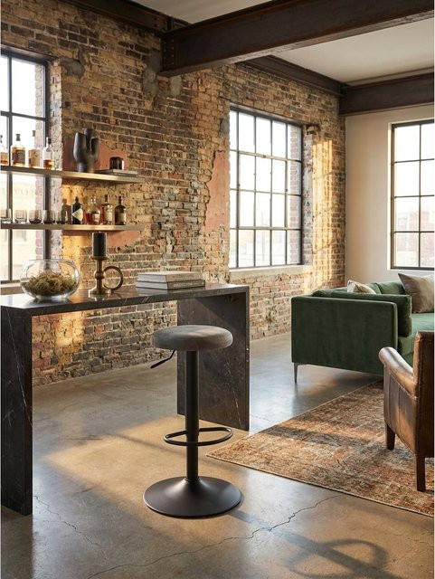 KADIMA DESIGN Barhocker modern in Grau aus Stoff und Metall, höhenverstellbar, B/T/H: 40 x 40 x 58–79 cm - Bild 1
