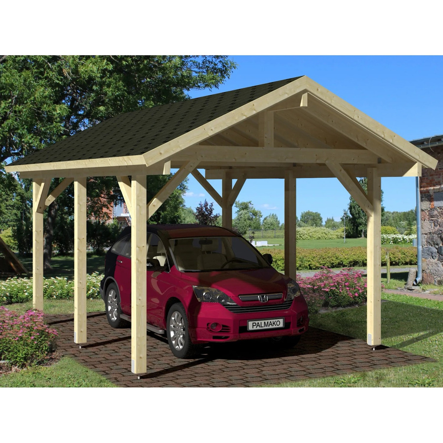 Palmako Einzelcarport Robert aus Fichtenholz in Natur und Beige mit abfallender Dachform, B: 359 cm, T: 510 cm - Bild 2