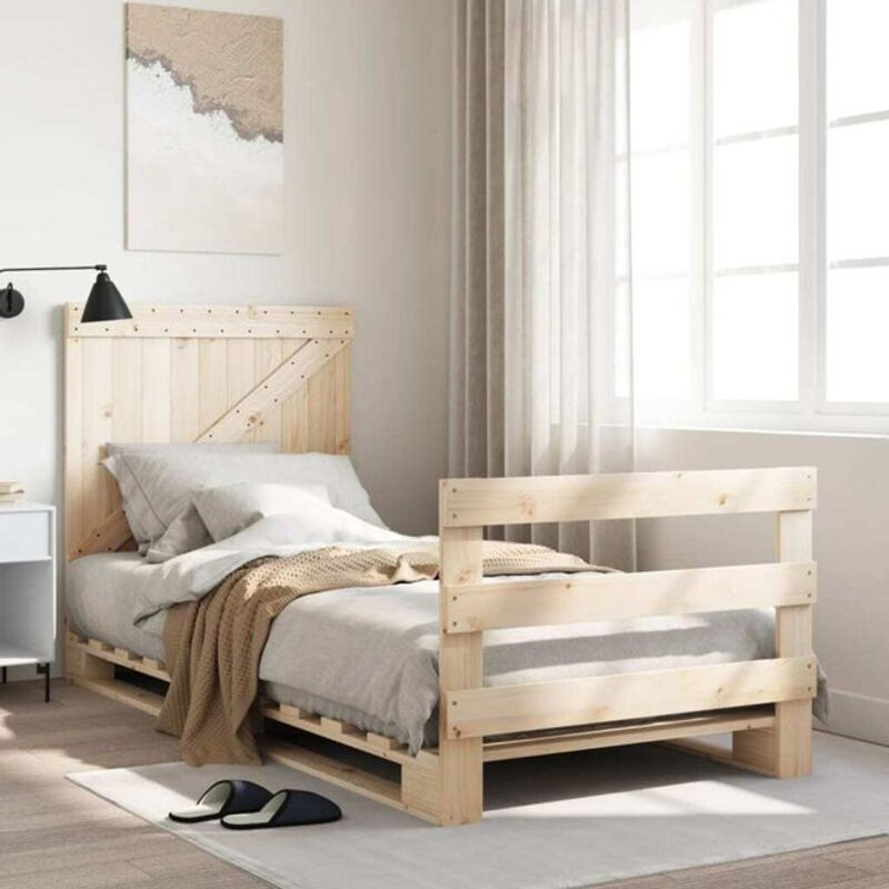 Massivholzbett mit Kopfteil Vidaxl aus Kiefer in Braun im Landhausstil, B/T/H: 90 x 200 cm - Bild 1