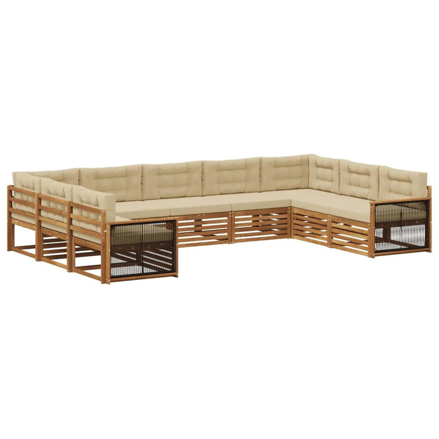 vidaXL Outdoor-Sofagarnitur aus Massivholz Akazie in U-Form, 9-teiliges Set in Natur und Beige mit Sitz- und Rückenkissen - Bild 2