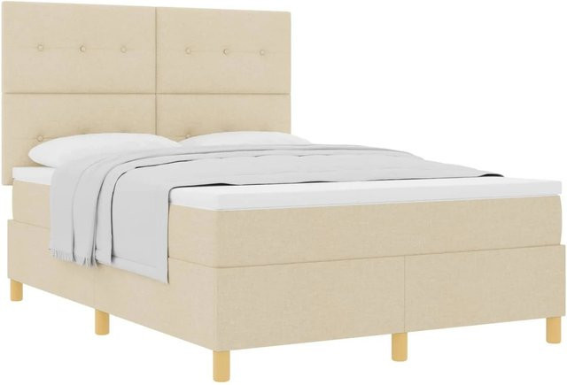 vidaXL Boxspringbett mit Matratze in Beige, B/T: 140 x 190 cm, mit Taschenfederkern und Stoffbezug - Bild 1