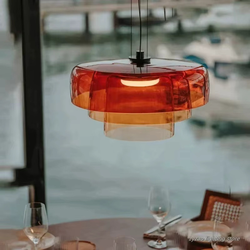 ZYZAO LED Pendelleuchte aus Glas und Metall in Orange und Transparent für das Esszimmer - Bild 2