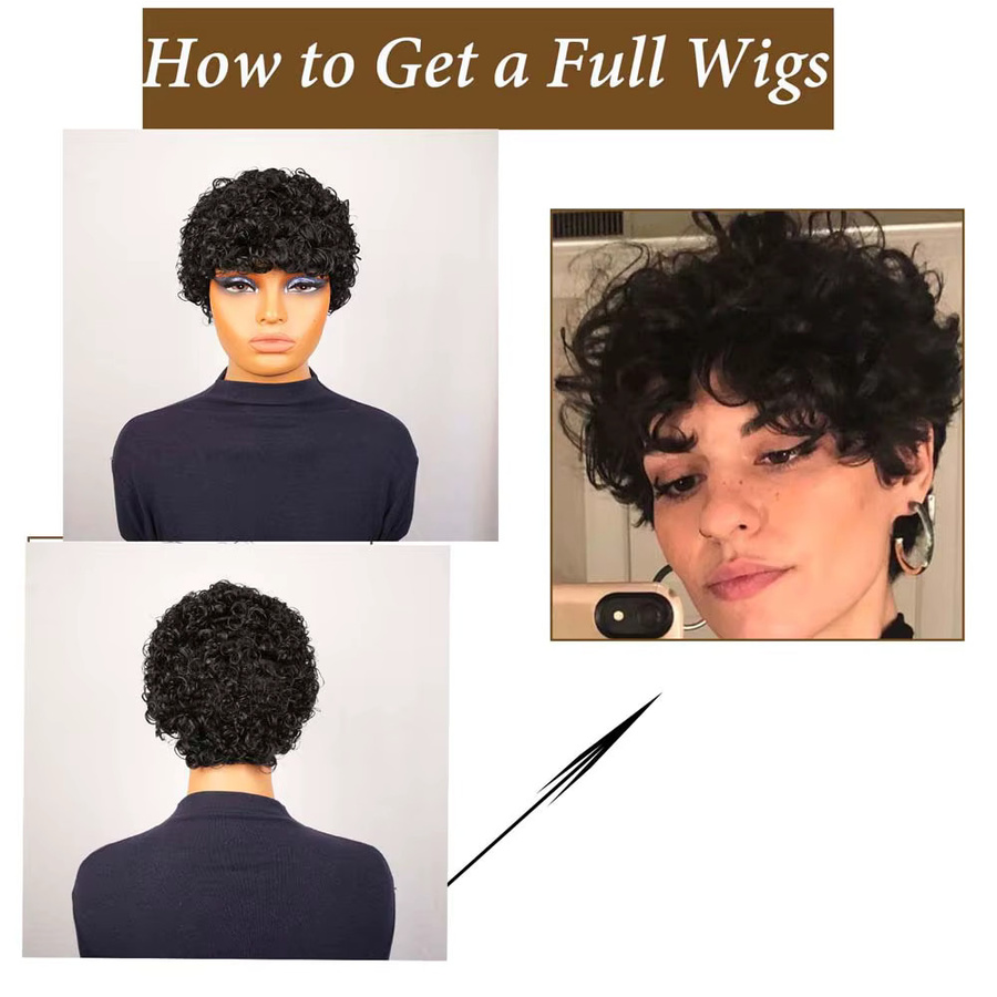 OYM HAIR Pixie-Schnitt Echthaar-Perücke mit Pony, kurz, Damen - Bild 5