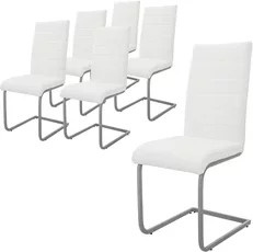6er Set Esszimmerstühle ML-Design Freischwinger aus Kunstleder und Metall in Weiß und Silber - Bild 1