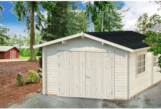 Palmako Garage Roger mit Holztor und Fenstern, Lackiert Dunkelgrau-Weiß, B/T/H: 360 x 550 cm - Bild 1