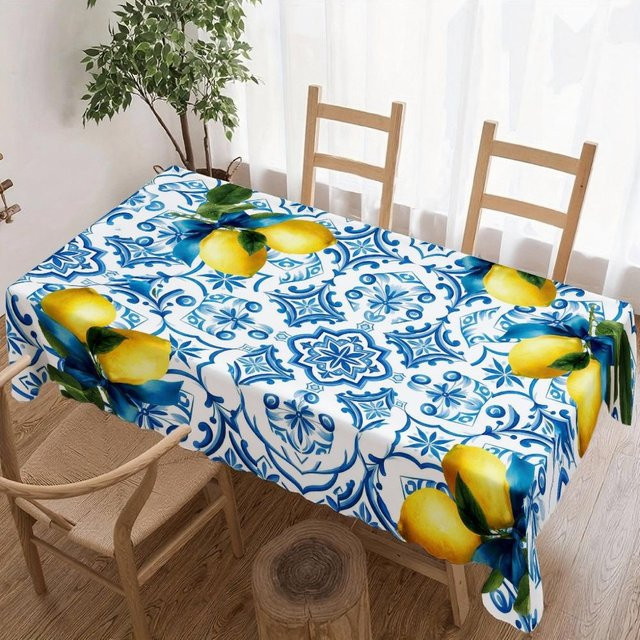 Wasserdichte und waschbare Tischdecke von JINGYUE Pet mit Zitronen-Blau-Muster, rechteckig, B/T: 140 x 180 cm - Bild 1