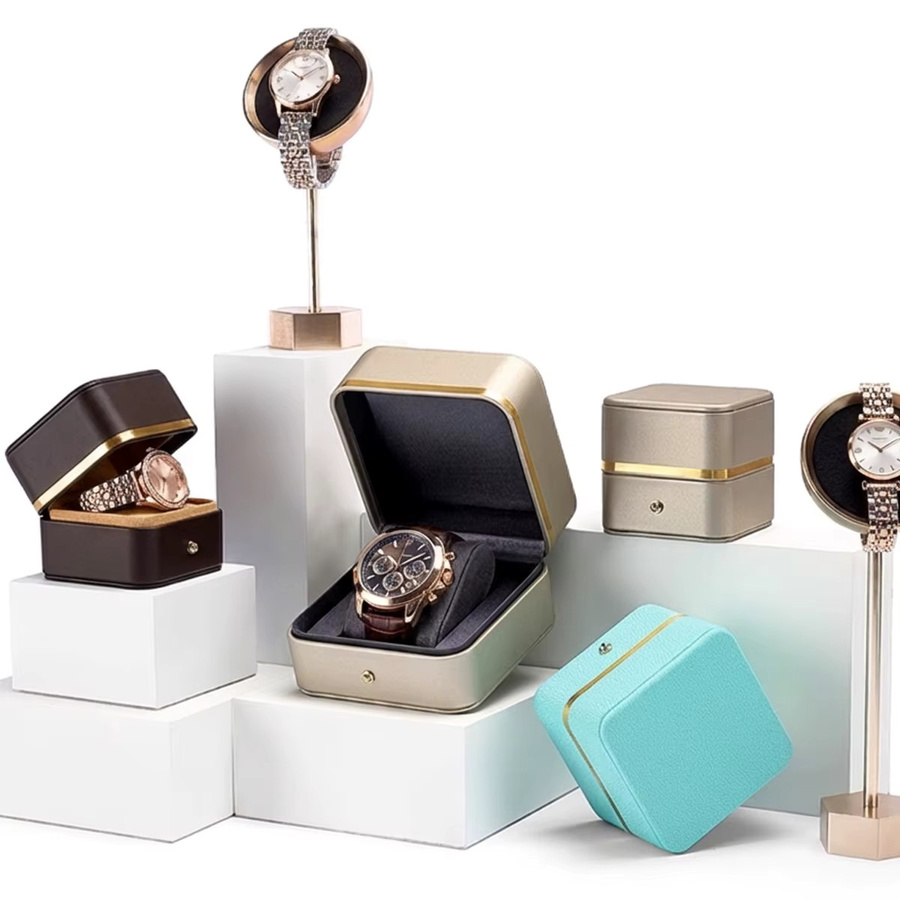 CHIICSMART Uhrenbox, PU-Leder, Goldverzierung, Edelstahl, Unisex - Bild 2