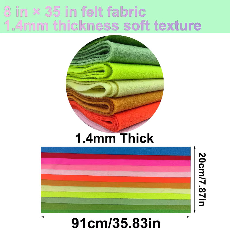 10 Stück weiche Filzstoffplatten in Multicolour für Patchwork und Heimwerkerarbeiten, B: 91,0 cm, H: 20,0 cm, Tiefe: 0,14 cm - Bild 2