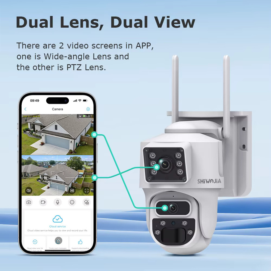 SHIWOJIA 12MP Dual-Objektiv KI-Solarkamera mit 4G SIM, 360° PTZ Außen-Sicherheitskamera mit automatischer Verfolgung und 24/7 AOV Aufnahme via UBox Pro - Bild 3