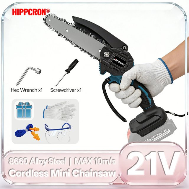 HIPPCRON Mini-Elektrokettensäge kabellos mit 12000 U/min für Makita 18-21V Akkus zum Baumschnitt und Holzschneiden - Bild 1