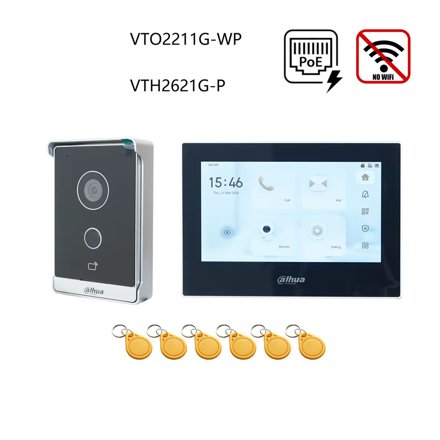 Dahua IP-Video-Gegensprechanlage-KIT in Schwarz mit VTO2211G-WP und VTH2621GW-P / VTH2621G-P inklusive App-Unterstützung und RFID-Karten-Entsperrung - Bild 4