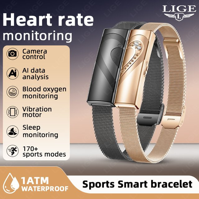 LIGE Sport-Fitness-Tracker Smart-Armband für Paare in Gold, Wasserdichtes Unisex Smartwatch mit Gesundheitsmonitor - Bild 1