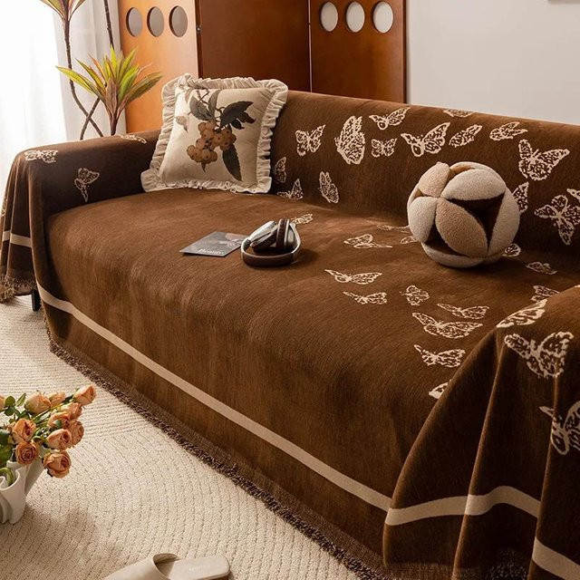 Universal Sofabezug aus Baumwolle mit Jacquard-Muster in Braun, B/T: 180 x 90 cm - Bild 1