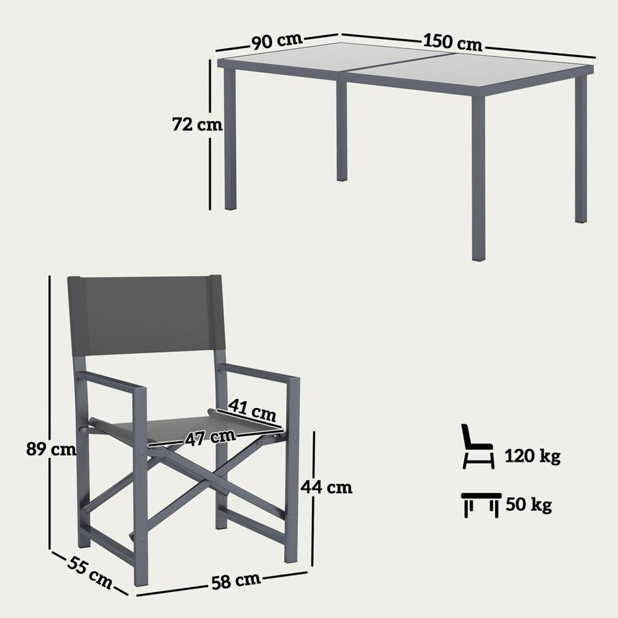 Outsunny Gartenmöbel-Set aus Stahl in Grau mit Glas und Textilene, B/H/L: 90 x 150 x 72 cm - Bild 4