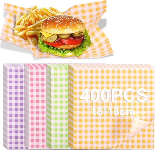 400 Stück gewachste Deli-Papierbögen für Sandwiches, Burger und Pommes Frites, fettdichtes Lebensmittelpapier für Picknick und Party - Bild 1