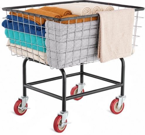 VEVOR Wäschewagen aus Draht mit Rollen, kommerzieller Wäschekorb mit Stahlrahmen und Chrom-Finish, Farbe: Silber, B/T/H: 67,8 x 55,0 x 67,0 cm - Bild 1