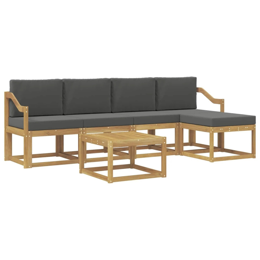 vidaXL Outdoor-Sofagarnitur 6-teilig L-Form mit Kissen und Ottoman in Weiß und Anthrazit aus Akazienholz - Bild 2