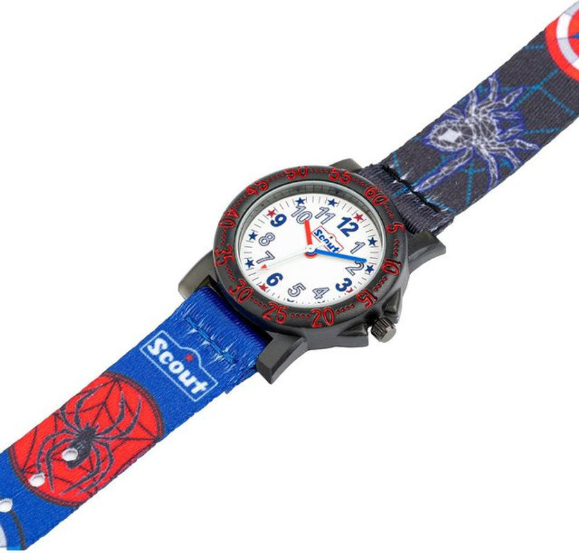 Scout Jungenuhr The It-Collection 280375020 in Blau mit Spinnenmotiven und analogem Rundzifferblatt - Bild 1