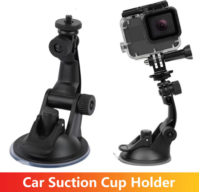 EXSKOF Auto Saugnapf Halterung in Schwarz für GoPro Hero 13 12 11 10 9, Insta360, SJCAM, SJ4000, AKASO und DJI Osmo Action Kameras mit 1/4 Zoll Anschluss - Bild 1