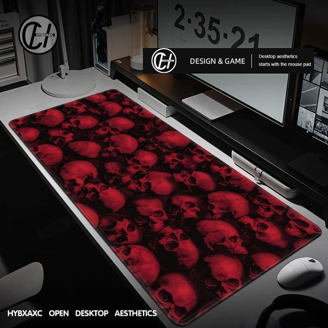 HYBXAXC Gaming-Mauspad mit rotem Skelett-Totenkopf Design in Rot und Schwarz - Bild 1