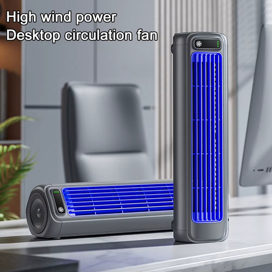 APWIKOGER Tragbarer Turmventilator mit 3 Geschwindigkeiten, wiederaufladbar, Weiß/Grau - Bild 3