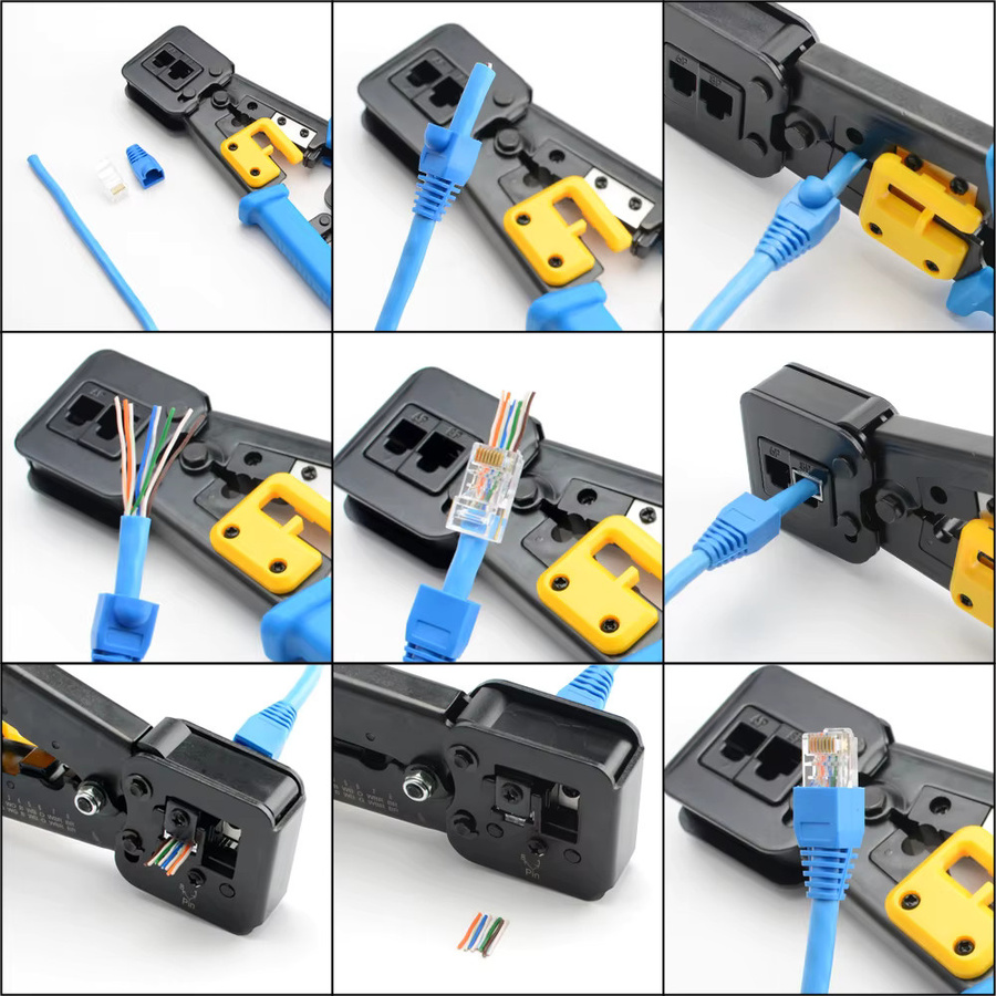 RJ45 Crimpzangen-Set für Cat5 Cat5e Cat6 mit Kabeltester, Abisolierzange und 50 Steckverbindern für RJ11 RJ12 - Bild 4