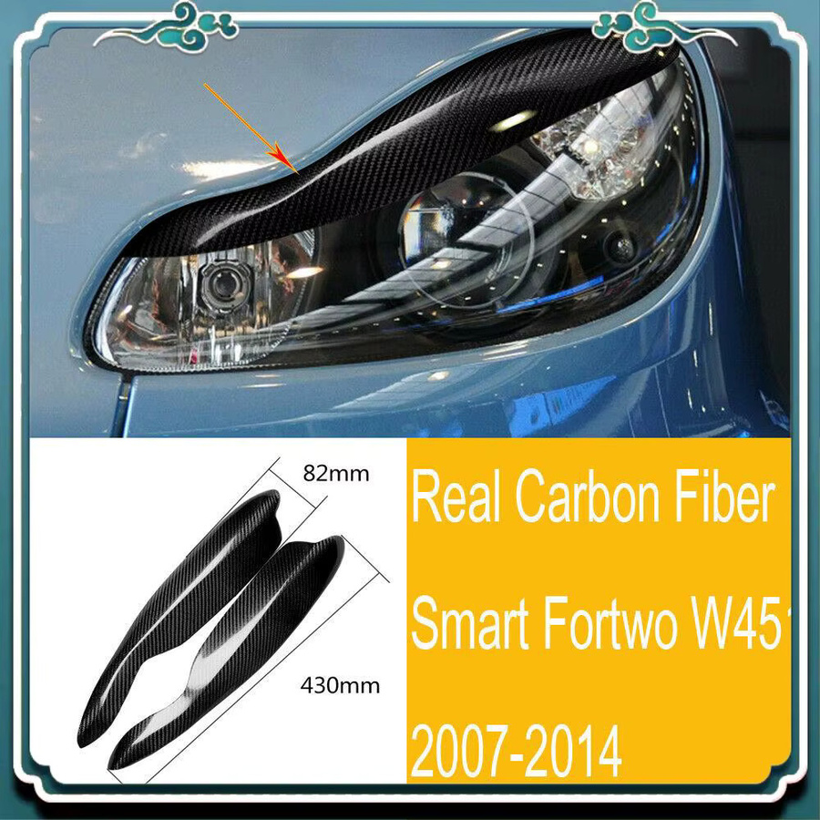 ABTU-Auto Carbon Fiber Scheinwerfer Augenbraue Aufkleber für Mercedes-Benz Smart Fortwo W451 in Schwarz und Grau - Bild 2