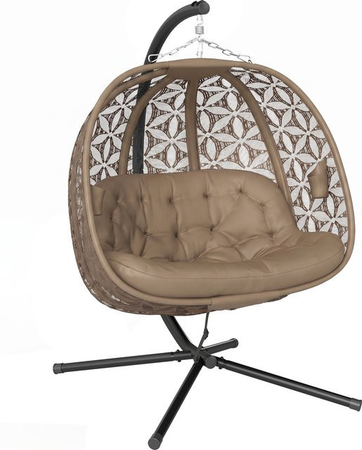 Outsunny Hängesessel für 2 Personen mit Gestell, faltbarer XXL Eiform-Hängekorb in Sand/Beige mit dicken Kissen, Getränkehaltern und Sicherheitsgurt, belastbar bis 240 kg - Bild 1