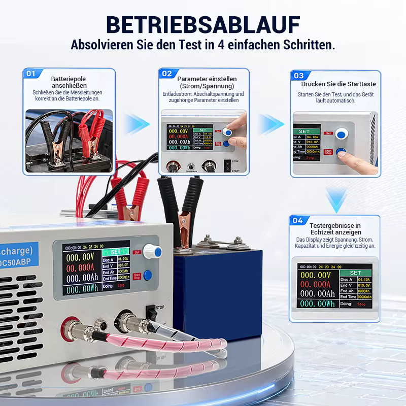 Heltec Batteriekapazitätsanalysator HT-DC50ABP HT-CC50ABP in Silber mit einstellbarem Strom 1-50A und 5-120V für Lithium-Blei-Säure, LiFePO4, NCM und Ni-MH Batterien - Bild 3