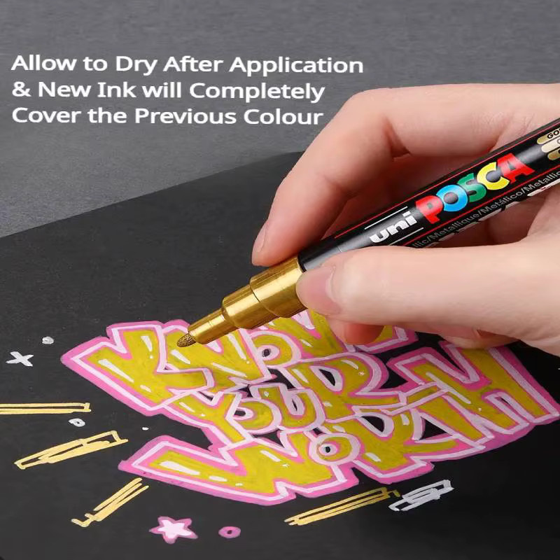 Uni Poscas Acryl Marker Permanent Wasserfest mit Bullet-Spitze für Graffiti und Zeichnungen in Mehrfarbig und Weiß - Bild 3