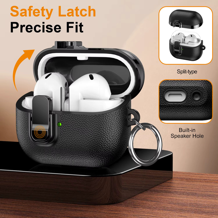 Samsung Galaxy Buds 3/3 Pro FE Schutzhülle aus Leder-Textur in Schwarz und Grün mit Verschluss - Bild 2