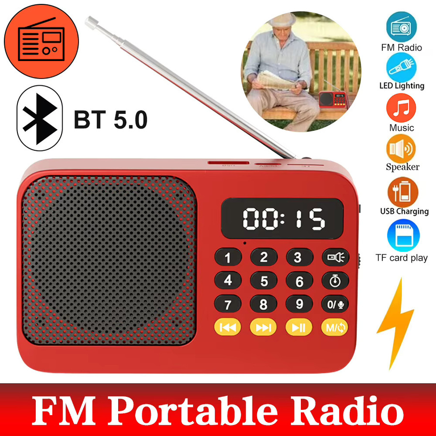 Tragbarer Bluetooth 5.0 Lautsprecher mit FM-Radio und LED-Licht in Rot von AideeMaster mit USB- und TF-Karten-Wiedergabe sowie Aufnahmefunktion - Bild 5