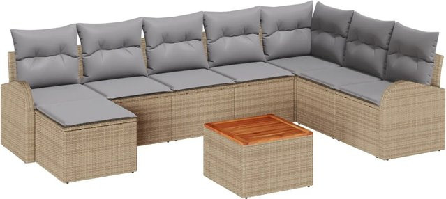 vidaXL Garten-Sofa-Set 9-teilig aus Poly-Rattan in Beige und Hellgrau mit Akazienholz und pulverbeschichtetem Stahl - Bild 1