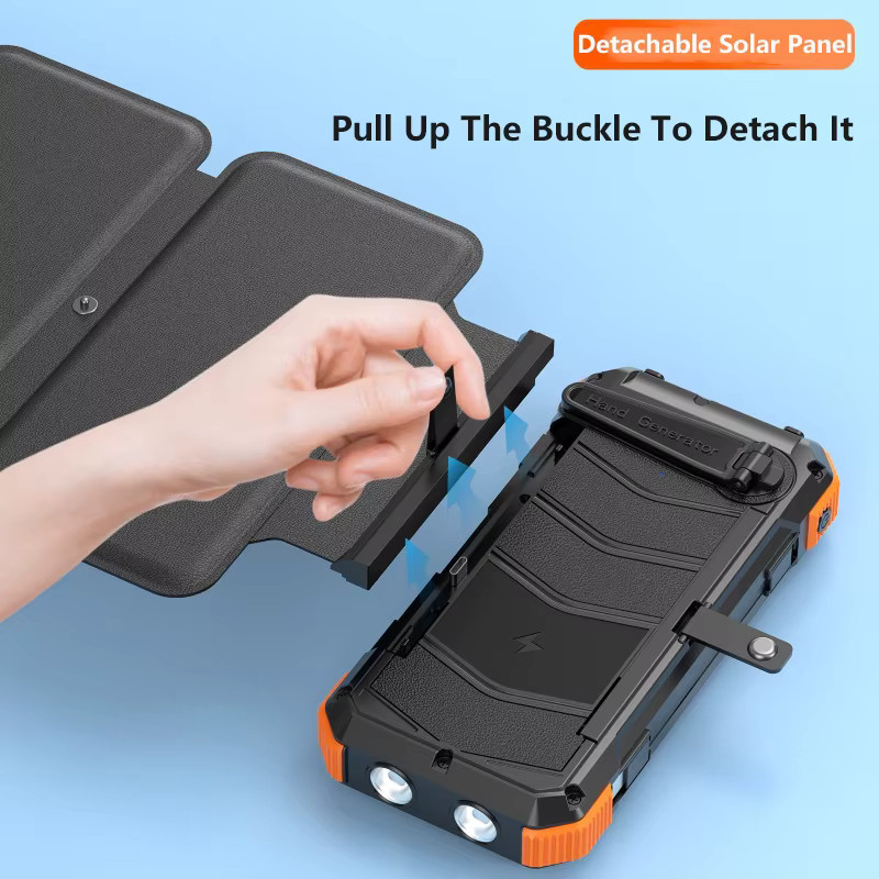 Solar-Powerbank mit 20000 mAh und 6 Solarpanelen inklusive Handkurbel und Schnellladefunktion in Schwarz - Bild 3