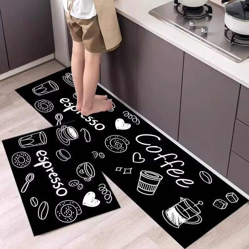 Vikama 2er-Set Küchenmatten modern und rechteckig, schwarz, wasserabsorbierend und schmutzabweisend - Bild 1